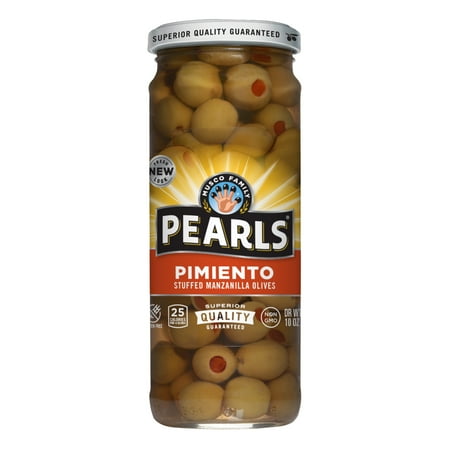 Pearls Pimiento Stuffed Manzanilla Olives, 10 oz. Jar Kosher, Non-GMO, Gluten Free, Vegan, Vegetarian