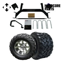 Hardcore Parts 6" Drop Axle Lift Kit for EZGO TXT/PDS (2001.5-2008) Gas Golf Cart with 12" Machined/Gunmetal 'Tempest' Wheels and 22"x11"-12"  DOT rated Mud-Terrain/All-Terrain tires