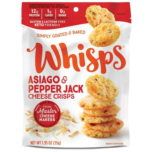 Whisps Asiago Pepper Jack Cheese Crisps, Keto Friendly Snacks, 1.95 oz