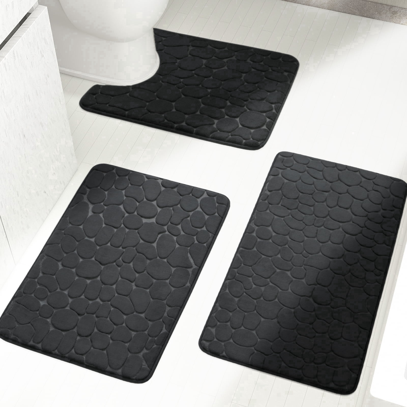 ChakmeOne Bath Mats for Bathroom Floor, Bath Mat for Tub Non Slip - 3 Pieces Super Soft Absorbent Memory Foam Bathroom Rug Set for Shower Tub and Home Decor Accessories