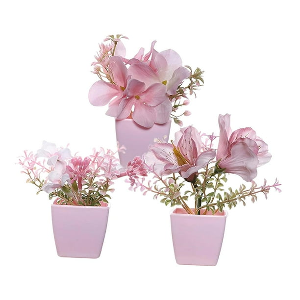 3 piezas de flores falsas en macetas para decoración de mesa, adornos de plantas en macetas rosas falsas Estilo B