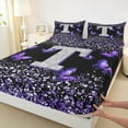 thumbnail image 3 of Feelyou Fashion Monogrammed T Twin Sheet Sets, Bling Butterfly Animal Twin Fitted Sheet, Black Purple Sequin Print Flat Sheet, Luxury Bedroom Decor, 3-Piece, 3 of 7