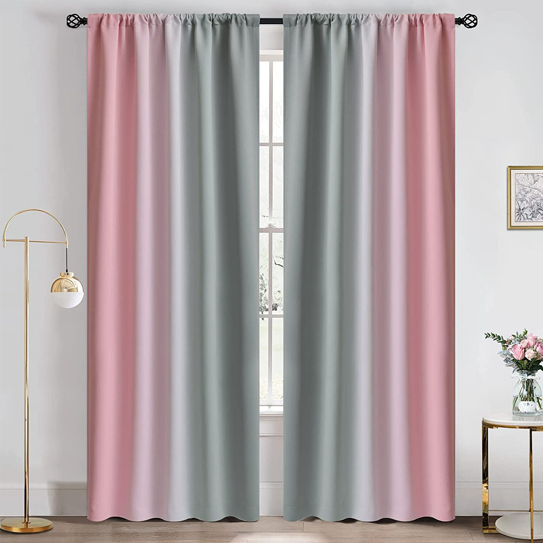 Ombre Pink and Grey Curtains for Bedroom