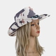 thumbnail image 4 of ROZYARD Curved Brim Woman Men Fedoras Hat for Spring Summer Elegant Lady Trilby Felt Church Thicken Hat Windproof for Fashion Thicken Cowgirl Hat with Cow Print Pattern Western Style Hat Windproof, 4 of 20