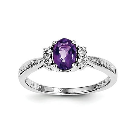 Amethyst Diopside Ring - Sterling Silver Polished Prong set Open back Rhodium-plated Diamond and Amethyst Ring - Ring Size: 6 to 9