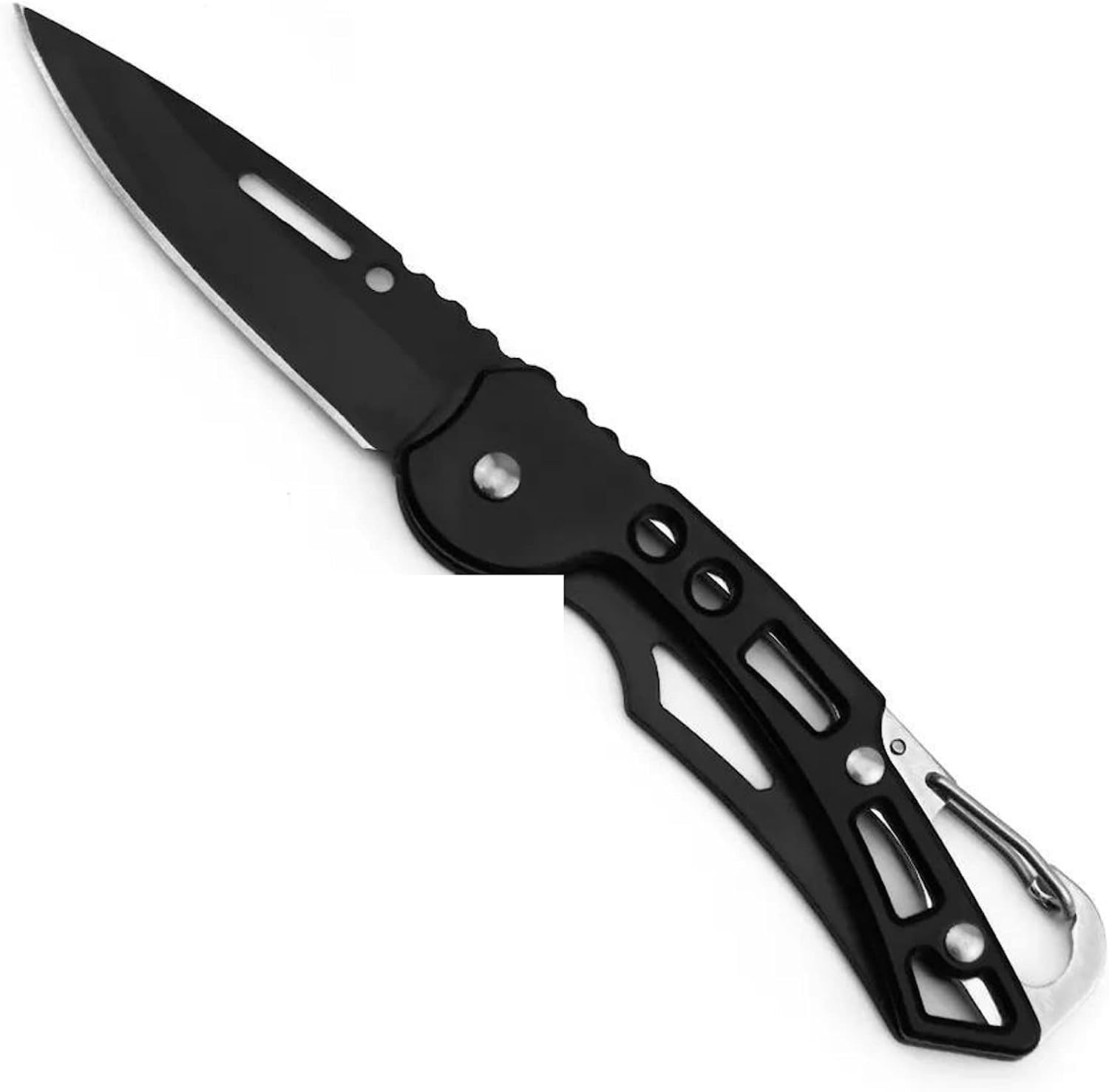 Couteau Pliant Avec Mousqueton – Lame 6,5 Cm, Longueur Fermé 9 Cm, Acier Inoxydable, Idéal Porte-clés, Camping, Randonnée