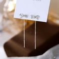 thumbnail image 6 of Solid 925 Sterling Silver CZ Bow Dangle Chain Earrings for Women Teens Tiny Bow Dangle Earrings Threader Tassel, 6 of 11