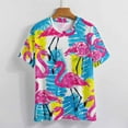 thumbnail image 3 of Flamingo Pattern Womens Tops Women's Fashion Casual Short Sleeve Flower Print Round Neck Pullover Top Blouse, 3 of 6