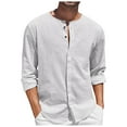 thumbnail image 1 of Camisa informal de playa de manga larga con botones para hombre, de algodón y lino, para el verano - Color liso, corte holgado, para todas las estaciones, 1 of 5