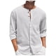 thumbnail image 1 of Camisa informal de playa de manga larga con botones para hombre, de algodón y lino, para el verano - Color liso, corte holgado, para todas las estaciones, 1 of 5