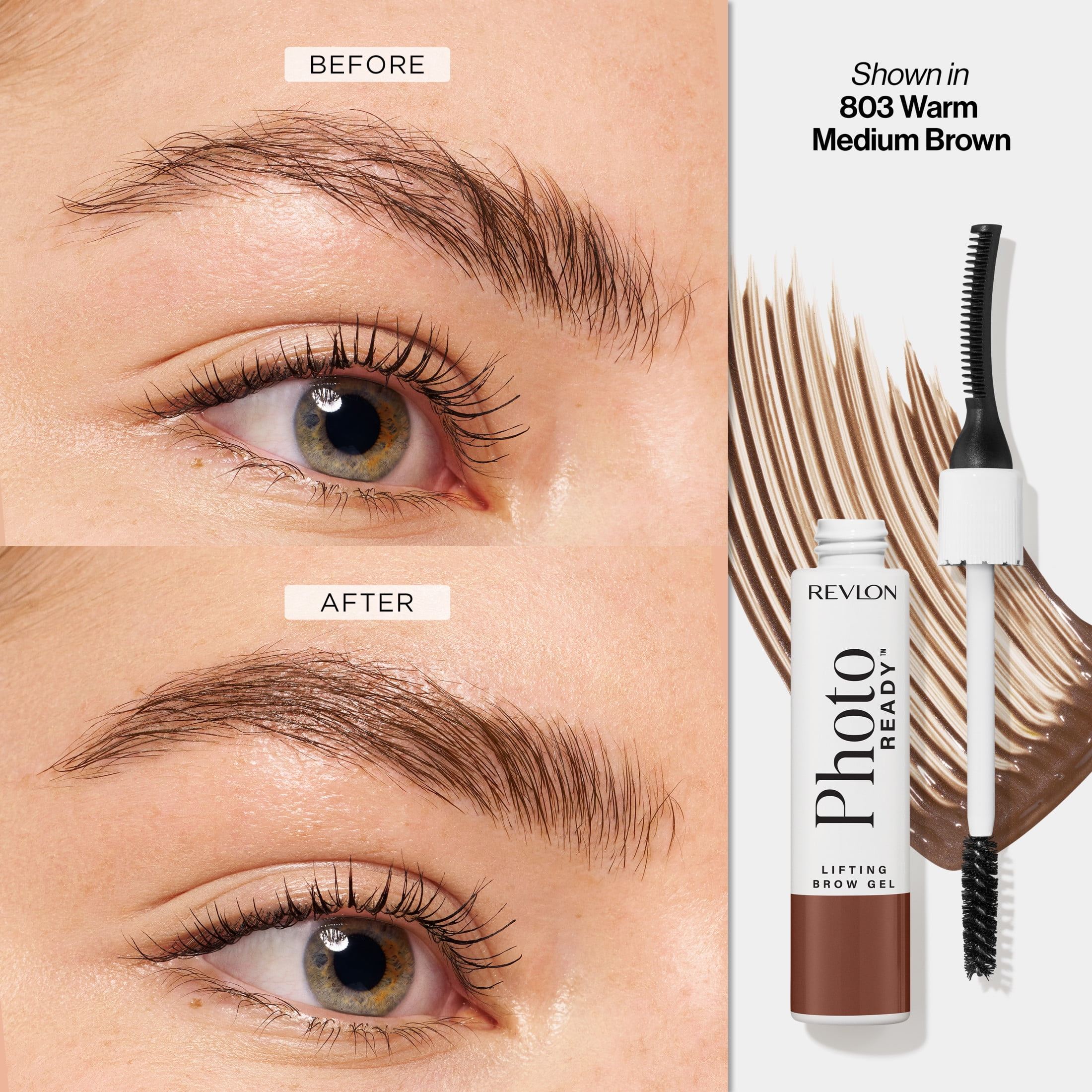 Revlon PhotoReady Lifting Brow Gel, Tinted Eyebrow Lamination, 803 Warm Medium Brown, 0.23 fl oz