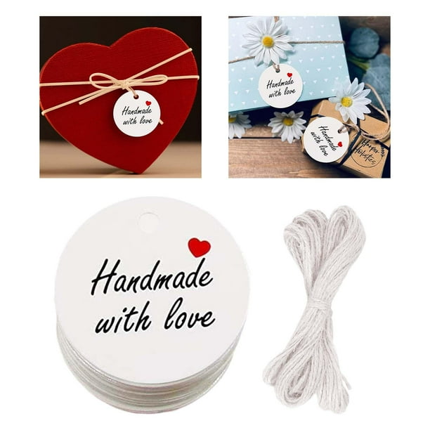 Etiquetas Kraft de 100 piezas con natural, etiquetas colgantes hechas con etiquetas de regalo para boda, tarje blanco Macarena etiquetas redondas