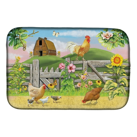 Rooster On Fence Dish Drying Mat