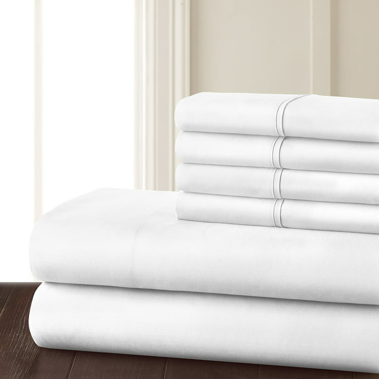 Danjor Linens 6 Piece Hotel Luxury Soft Microfiber 1800 Series Premium Bed  Sheets Set with Deep Pockets, Queen, White