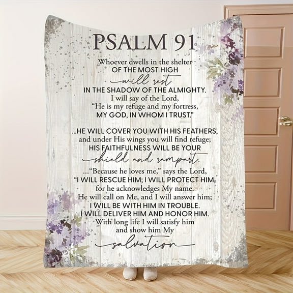 Cozy Psalm 91 Flannel Throw Blanket Soft Warm & Stain-Resistant Ideal for Couch Bed Office & Travel Perfect Gift for Friends & Family Vintage Style Machine Washable