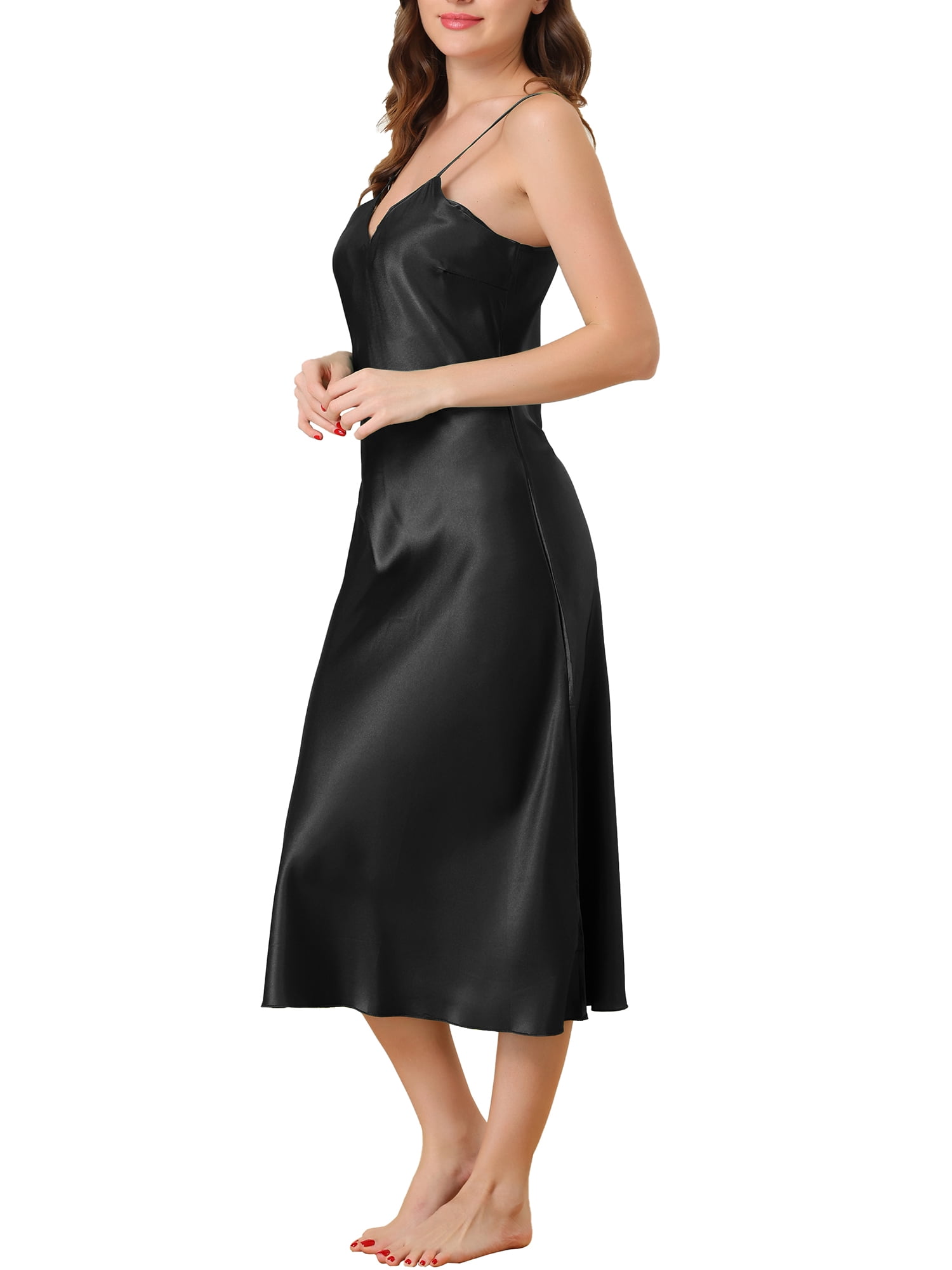 Unique Bargains Womens Satin Pajama Nightdress Sleepwear Spaghetti Strap Lounge Nightgown