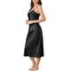 thumbnail image 4 of INSPIRAR CHIC Camisones largos de satén para mujer con escote en V, tirantes de espagueti, pijamas de lounge, vestido de seda 2XL negro, 4 of 6