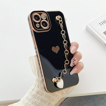 K-Lion Compatible with iPhone 14 Pro Max Case 6.7 inch 2022, Love Heart Strap Anti-Scratch Shockproof Luxury Plating Thin Soft Flexible TPU Protective Cover Case for iPhone 14 ProMax 5G, Black