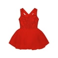 thumbnail image 3 of Aislor Kids Girls Sparkly Sequin Sleeveless Leotard Dance Dress Crisscross Back Mesh Skirt 6-16 Red 6, 3 of 7