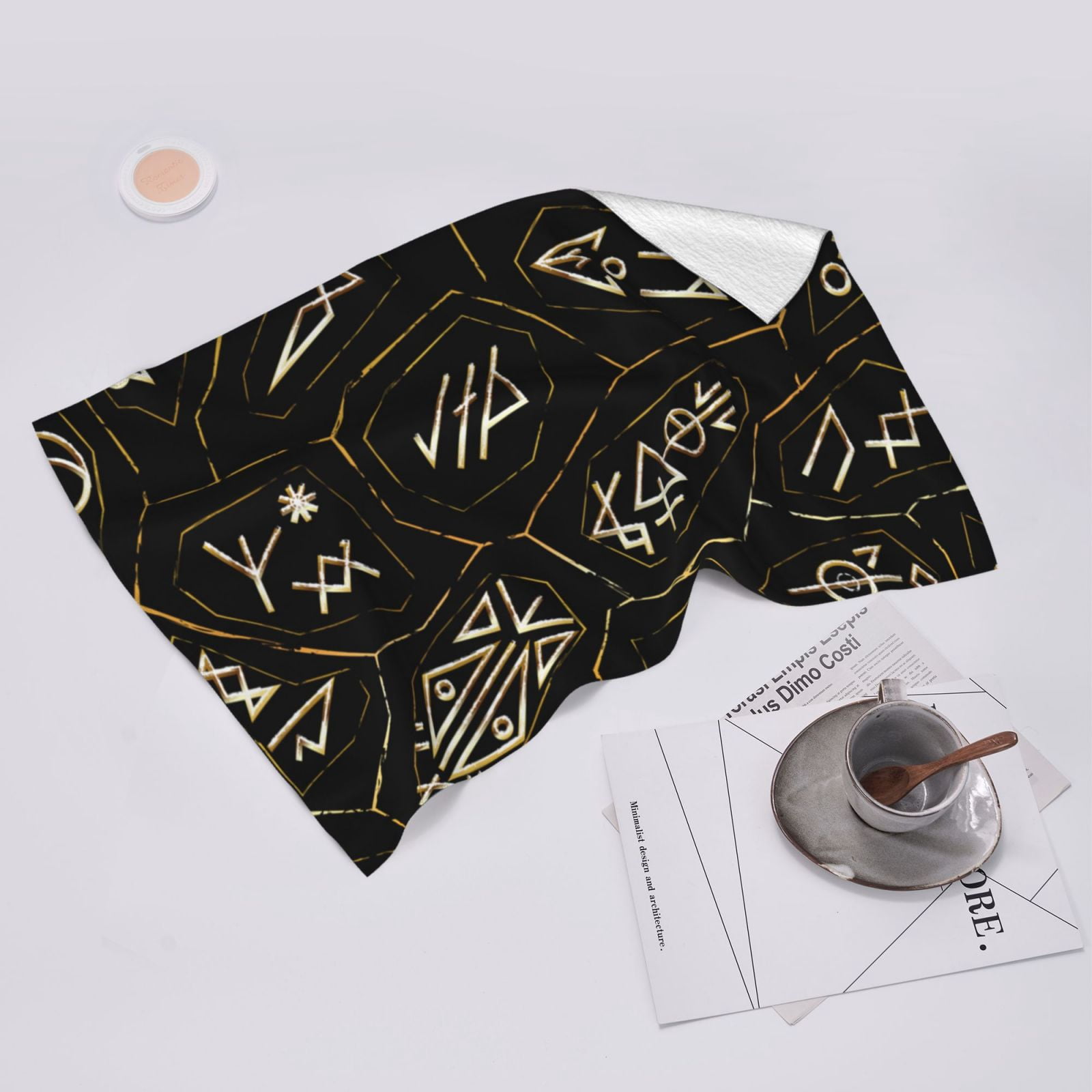 Gold Black Ancient Runes 27.5" x 16" Ultra Soft Hand Towel, Face Wash Cloth for Bathroom, Gym, Travel, Pool