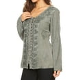 thumbnail image 3 of Sakkas Salma Womens Button Down Long Sleeve Blouse Top Shirt Stonewashed and Lace - Gray - Large, 3 of 5