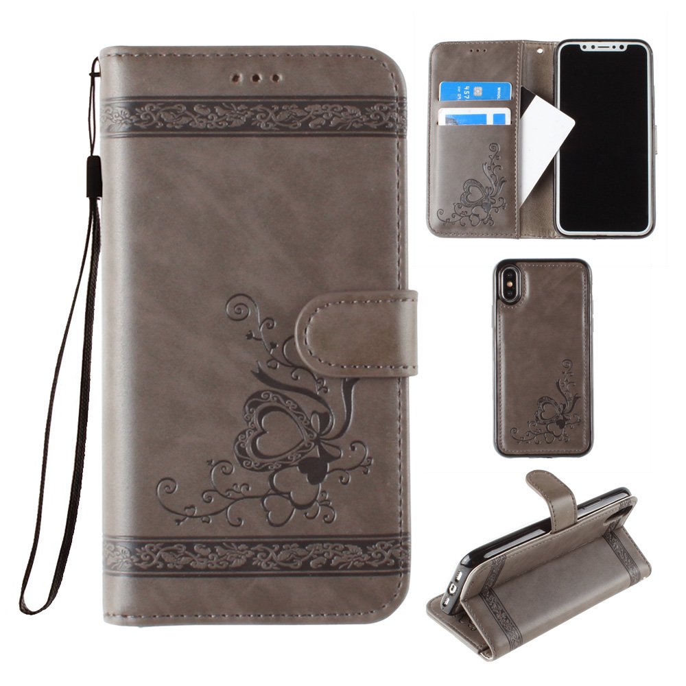 Apple iPhone X Wallet Case, Slim PU Leather Embossed Design with