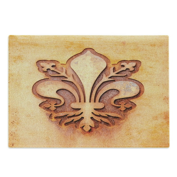Fleur De Lis Cutting Board, Lily Flower on Plate Floral Design Royal Arms France Sign Cultural Print, Decorative Tempered Glass Cutting and Serving Board, Large Size, Orange, by Ambesonne