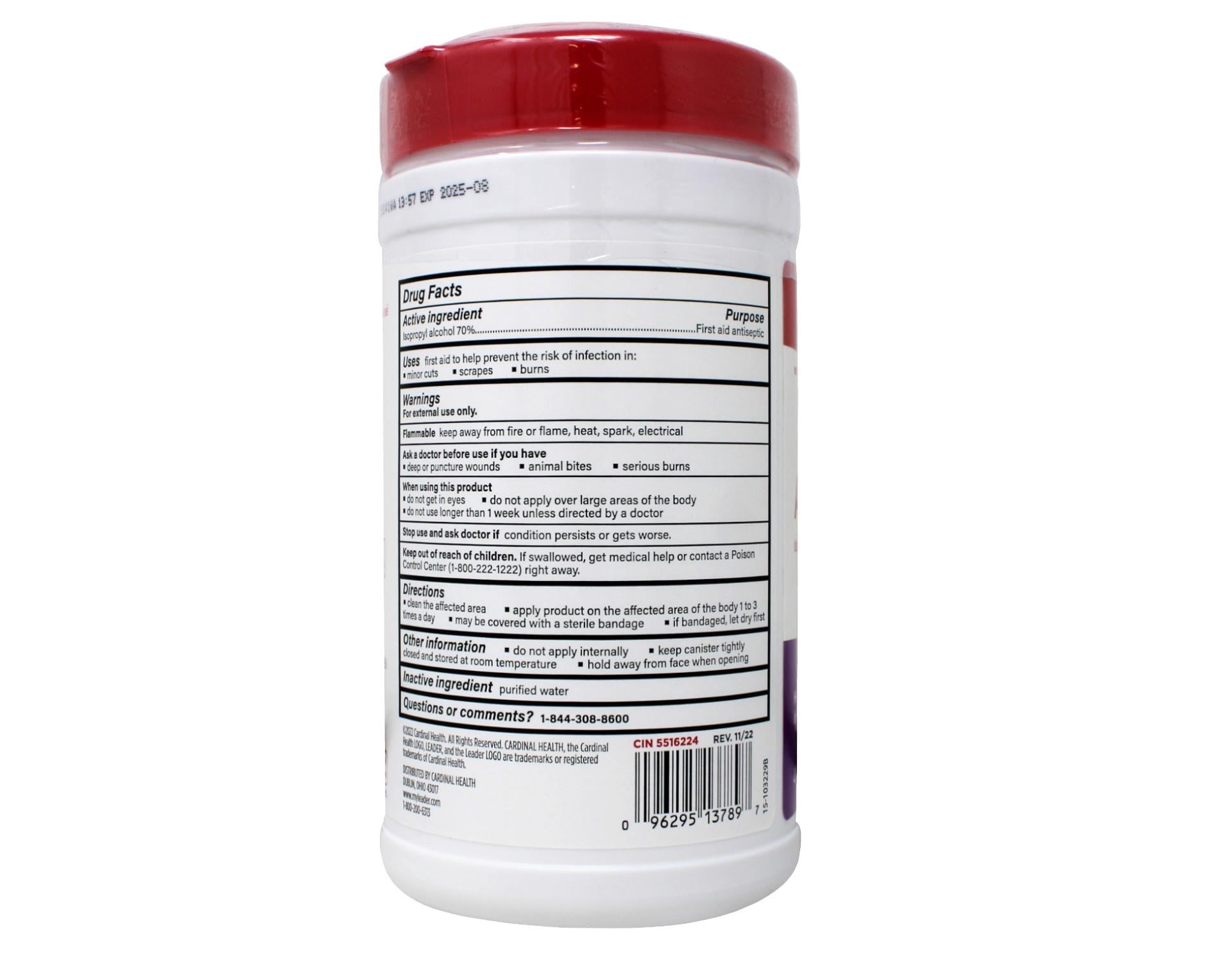 Leader Isopropyl Alcohol 70% Wipes, First Aid Antiseptic, Helps Prevent the Risk of Infection, 40 Count - 3 Pack
