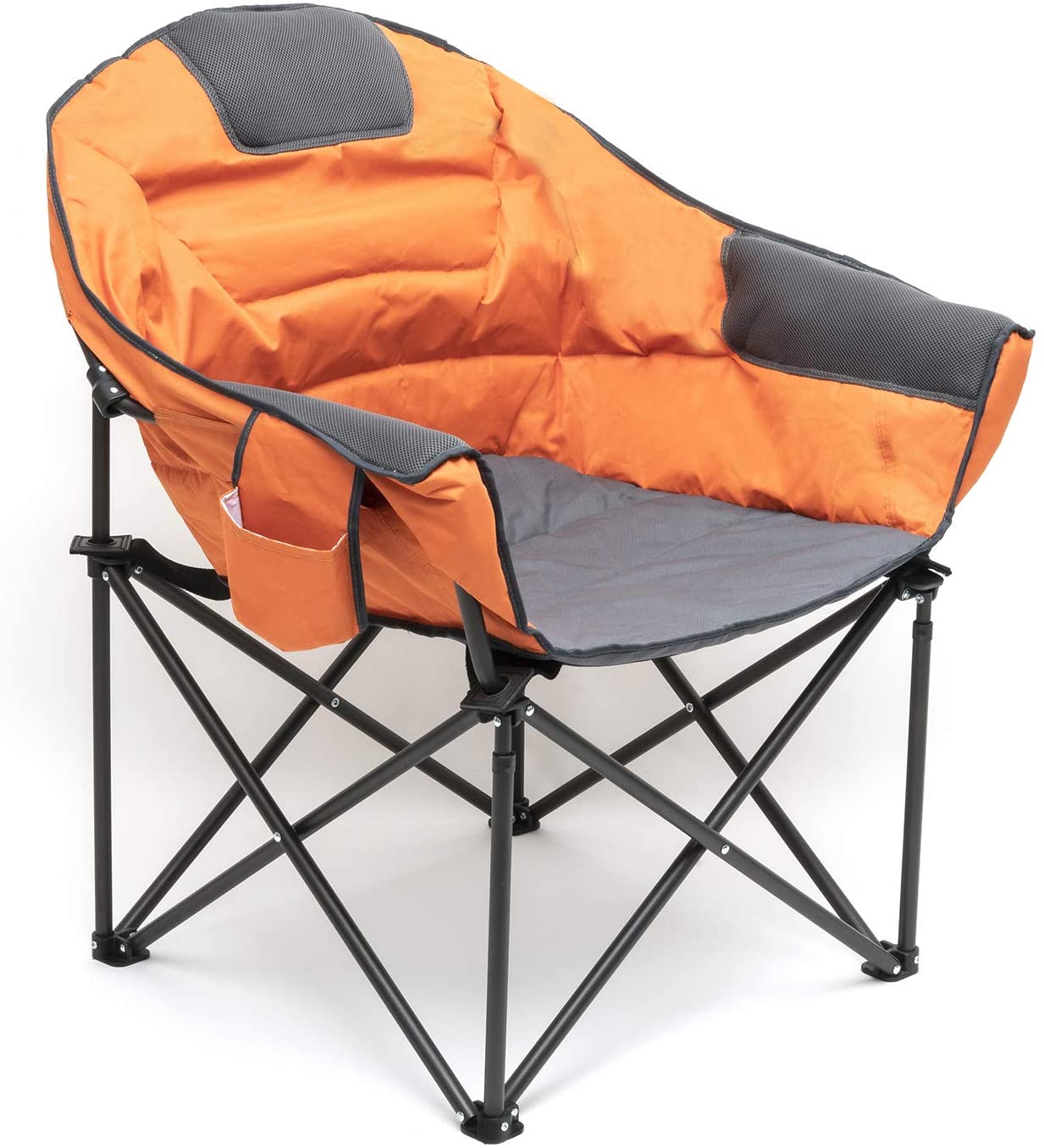 SUNNYFEEL Campingstuhl Faltbar Moon Chair Rund Groß Klappstuhl Mit Getränkehalter Belastbar Bis 136 Kg, Mit Heizfunktion (Orange