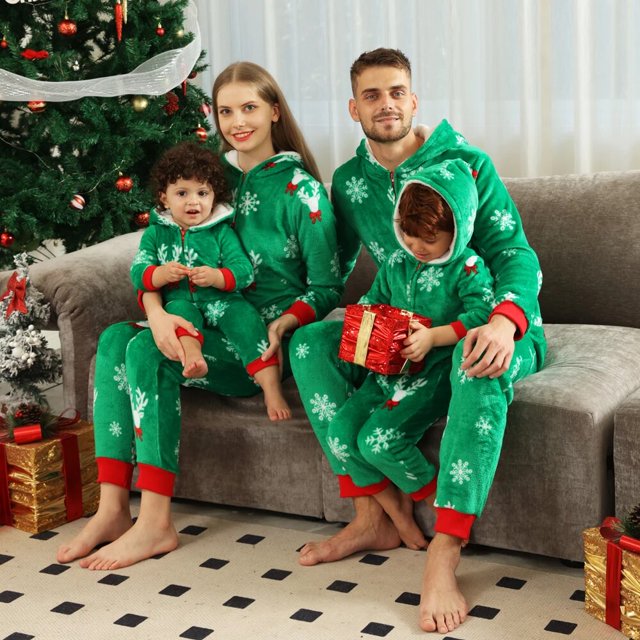 2023 New Winter Christmas Pajamas Warm Thicken Zipper Jumpsuits Rompers Flannel Fleece Overalls Xmas Family Look Soft Sleepwear