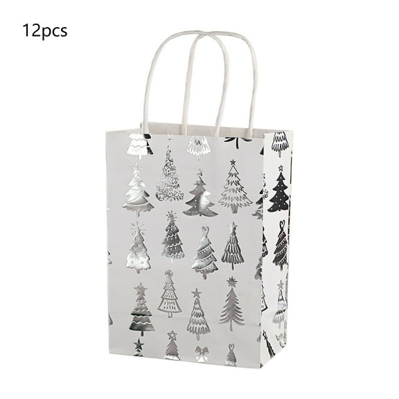 Elainilye Christmas Gift Bags Santa Claus Printed Tote 12 Pieces with Snowflake Design for Party Candy Packaging and Holiday Events