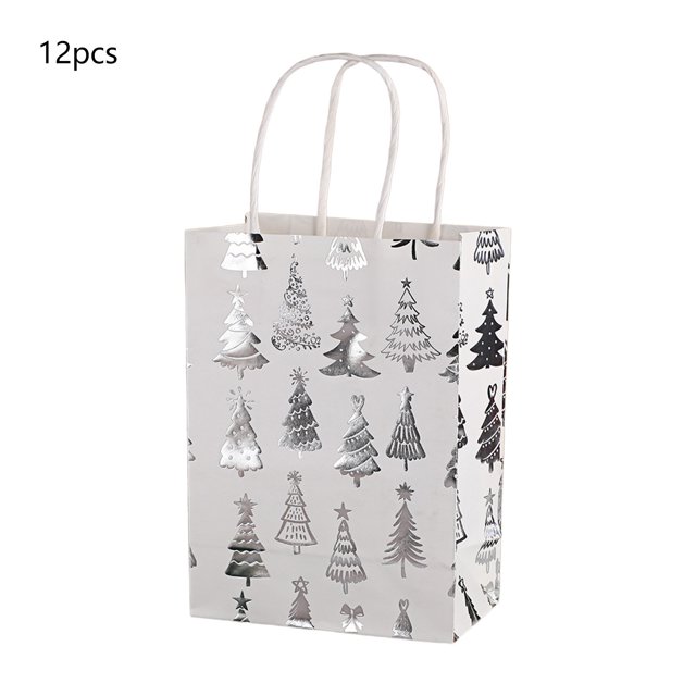 Eoozwa Christmas Party Favors Bags White and Silver Christmas Goodie Gift Paper Bags with Handles Xmas Tree Reindeer Snowflake Candy Treat Pouch for Xmas Party Decoration Holiday Supplies