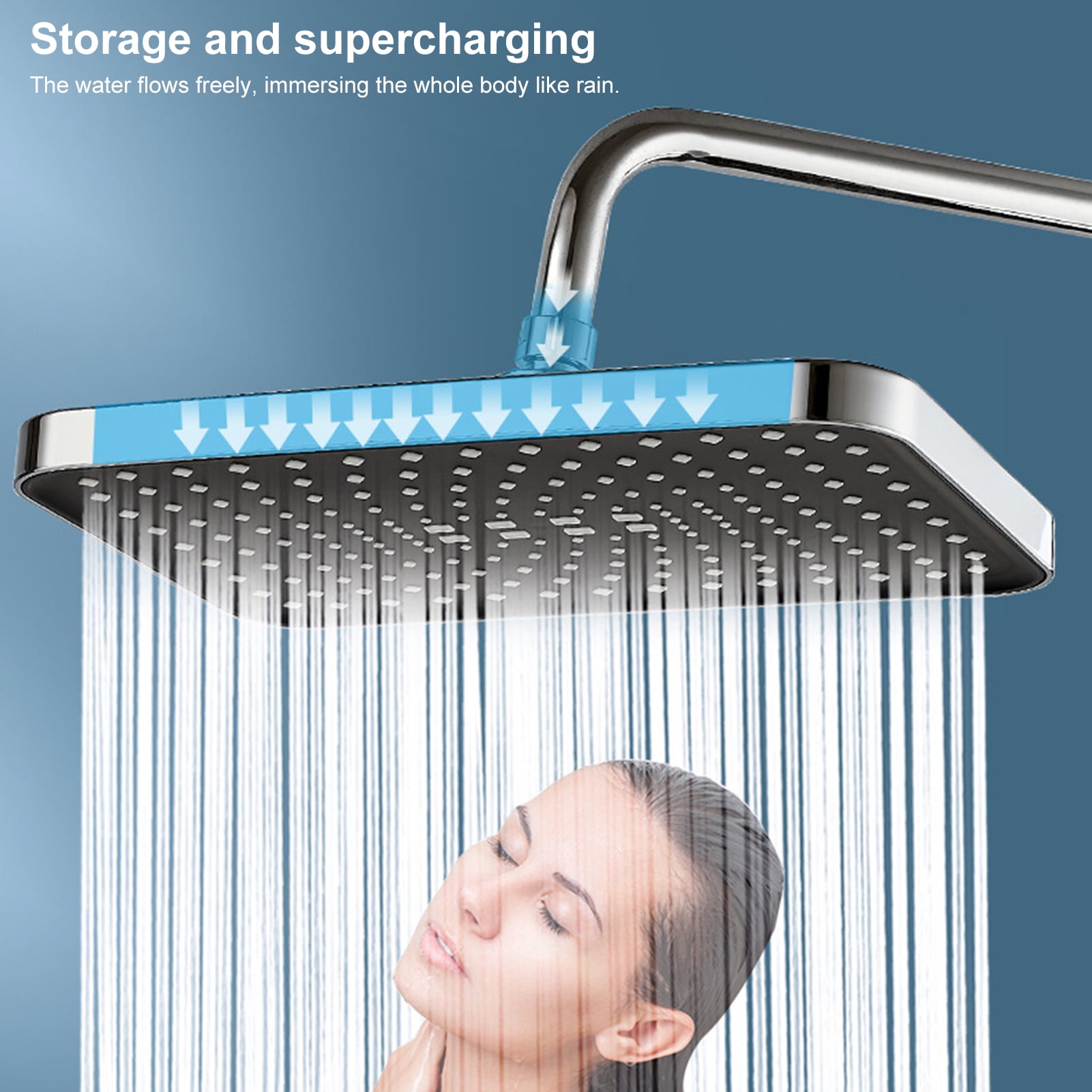 Pebbuoy Rain Shower Head High-Pressure Stainless Steel Rainfall Showerhead Large Waterfall Bathroom Square Showerhead for Shower Lovers