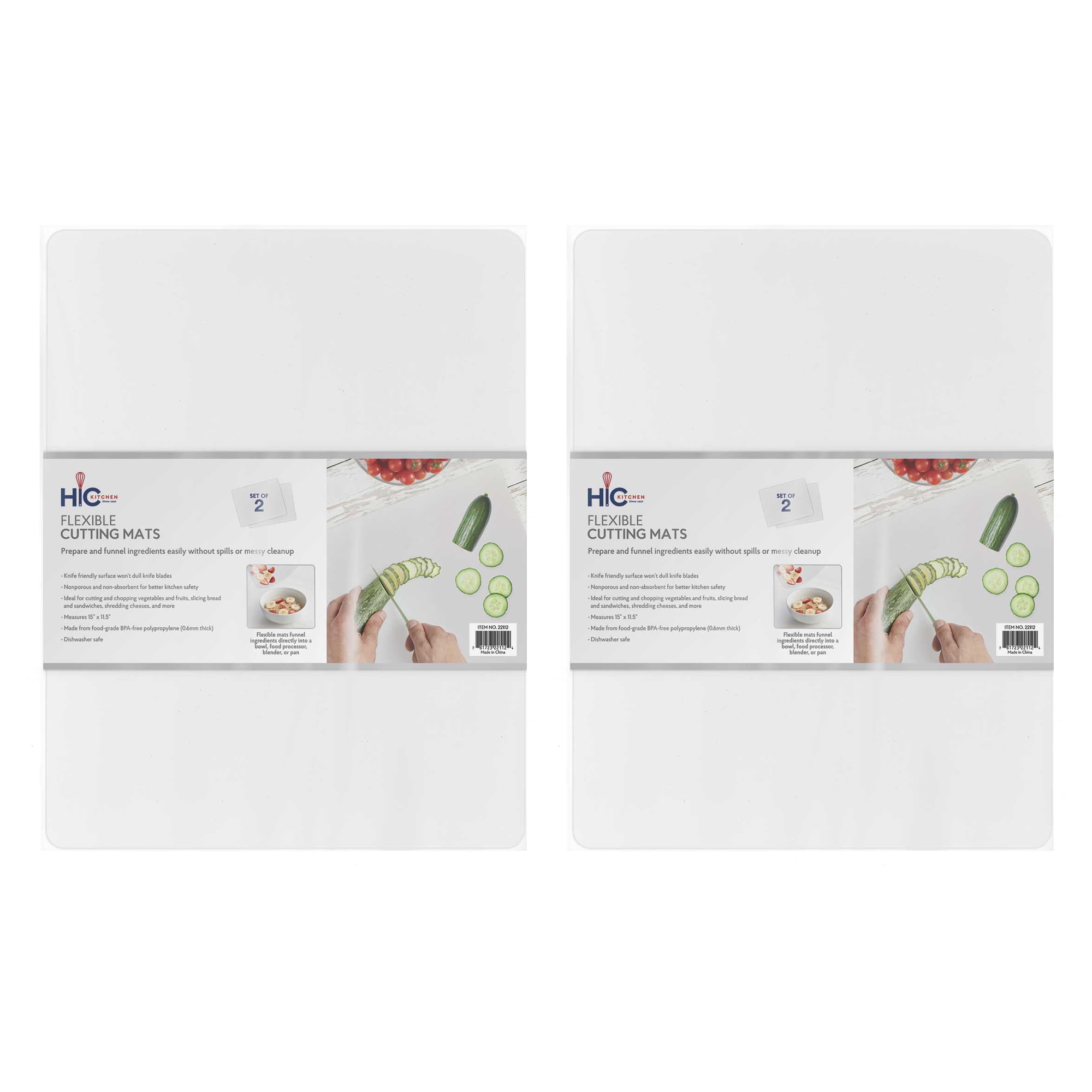 HIC Kitchen Flexible Cutting Board Mat Set, Translucent, FoodGrade