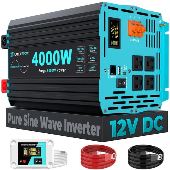 Inversor de corriente LANDERPOW de 4000 W de onda sinusoidal pura, 12 V a 120 V