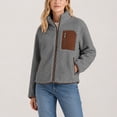 thumbnail image 6 of hoksml Women's Cropped Sherpa Fleece Jacket Full Zip Stand Collar with Contrast Pockets Teddy Coat for Daily Comfort, 6 of 7
