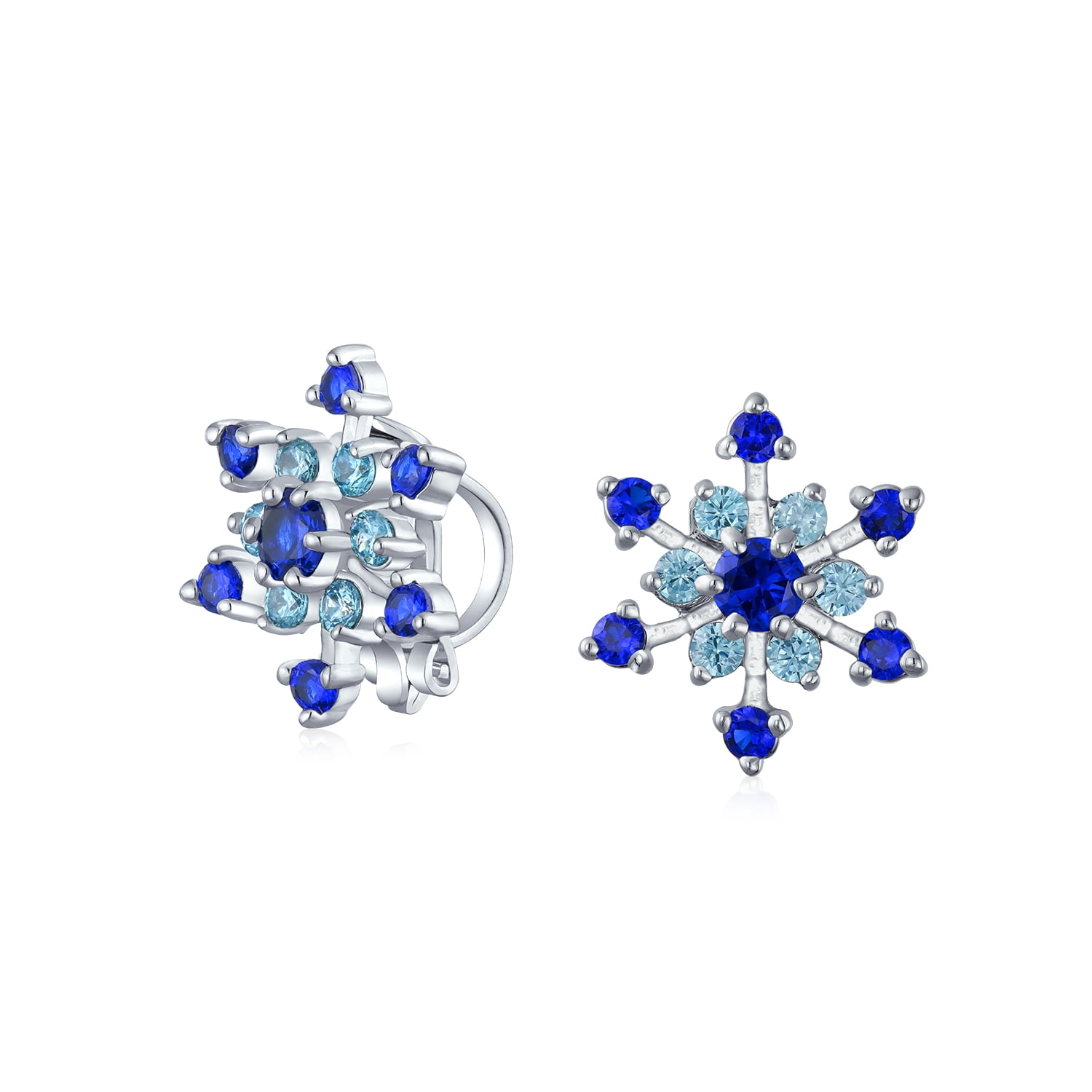 CZ Blue Aqua Star Snowflake Stud Clip On Earrings No Silver Plated