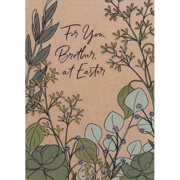 Designer Greetings Gold Foil Flowers and Green Vines on Brown Brother Easter Card
