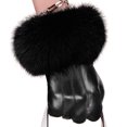 thumbnail image 4 of Guantes de vestir para mujer de piel auténtica con forro térmico y puños de piel sintética (L), 4 of 5