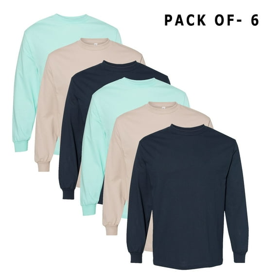 AMERICAN APPAREl - 6 Pack T-Shirt | 6 Oz./yd², 100% Cotton | Long Sleeve Mix Color Tee - S Size