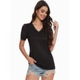 thumbnail image 3 of Womens Summer Tops V Neck T Shirts Swiss Dot Puff Sleeve Tops Loose Casual Tshirts, 3 of 6