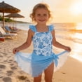 thumbnail image 2 of ibiyuan Girls Tankini Swimsuits 2 Piece Cover Up Slit Skirt Bathing Suit Soft Allover Printed Tankini Set Modest Ruched Cutout Bikini Bottoms Swimwear for Girls, 2 of 6