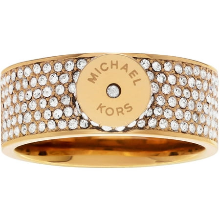 Michael Kors Women's Crystal Pave Gold-Tone Stainless Steel Logo Disc Fashion Ring