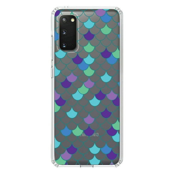 DistinctInk Clear Shockproof Hybrid Case for Galaxy S20 PLUS / 5G (6.7" Screen) - TPU Bumper, Acrylic Back, Tempered Glass Screen Protector - Mermaid Scales