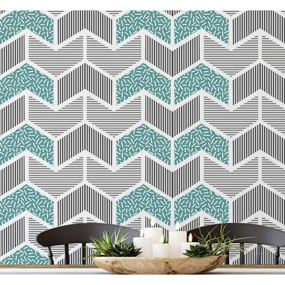 S4sassy Self Adhesive Wallpaper, Geometric and Stripe Print Wallpaper, Green Removable DIY Vinyl Wall Covering, Peel and Stick Contact Paper for Entryway accent Wall, Easy Home Decor (25"x120")