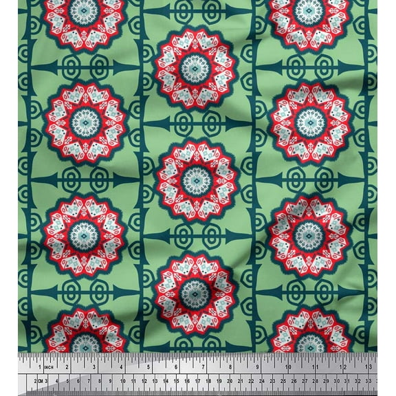 Soimoi Cotton Duck Fabric Stripe & Mandala Decorative Decor Fabric Printed Yard 42 Inch Wide