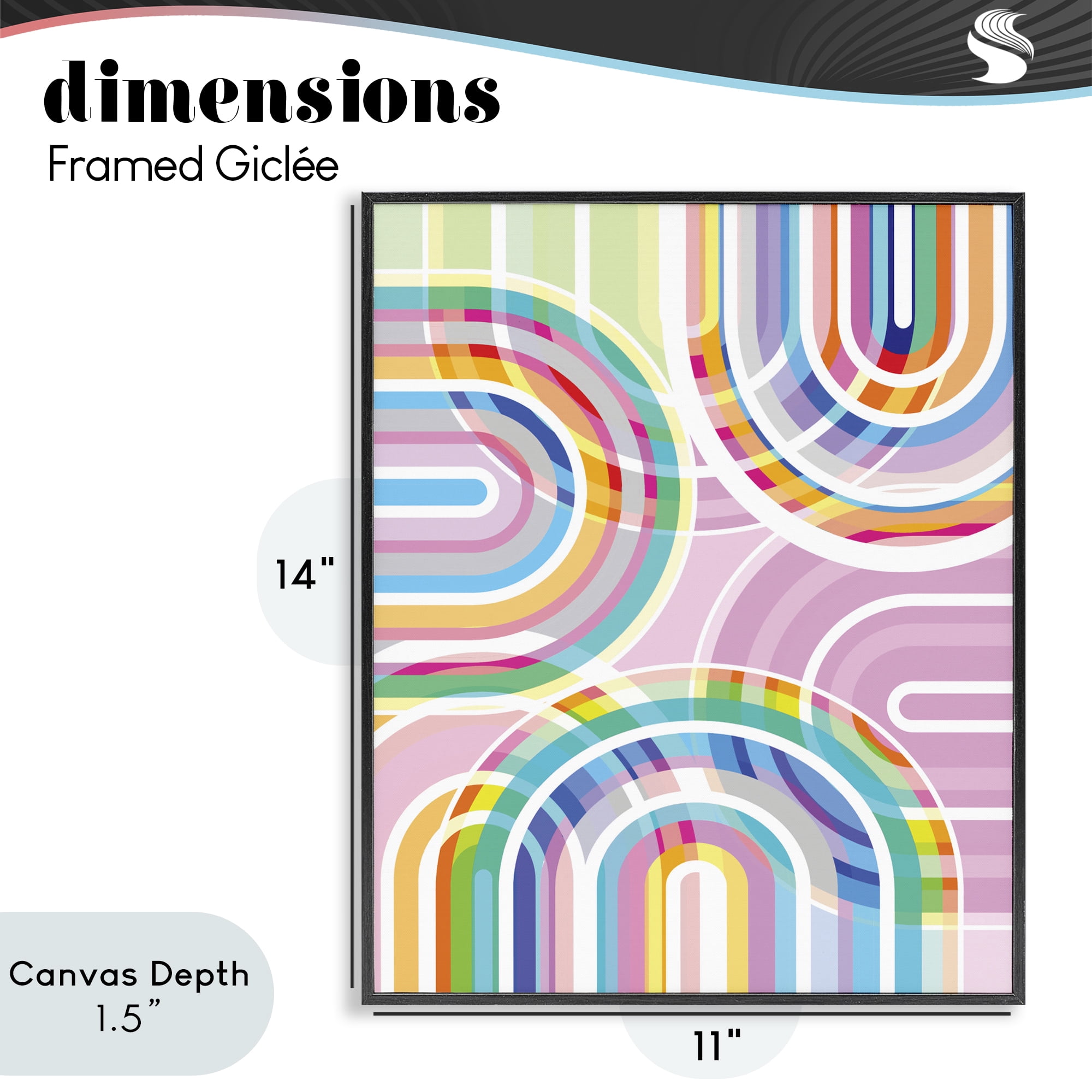 Stupell Industries Bright Playful Rainbow Arches Black Framed Giclee Art, design by Amber Sterling