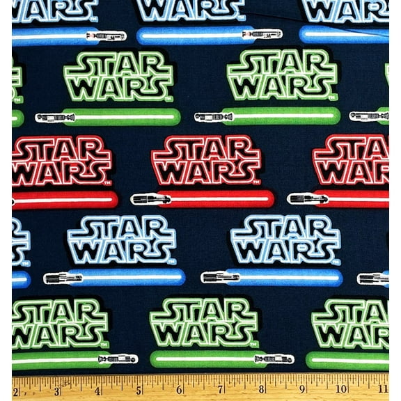 1 Fat Quarter - Star Wars Colorful Lightsabers Striped Cotton Fabric - 18" x 21"