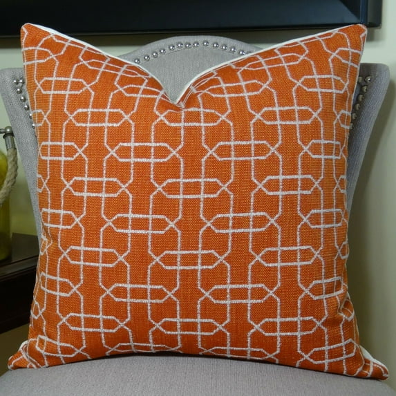 Thomas Collection Orange White Geometric Luxury Throw Pillow - 11211