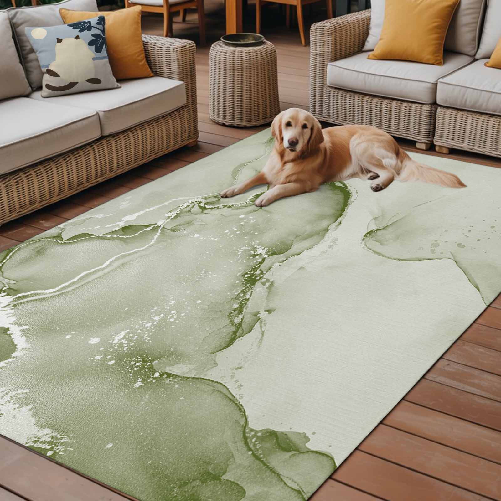 Outdoor Rug 5x8ft Sage Green Marble Large Area Rug Abstract Waves Cloud Indoor Outdoor Carpet Outdoor Rugs Mats for Patio Camping,RV,Front Door, Outside Decor